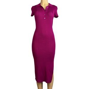House of Harlow 1960 Ribbed Midi Dress Polo Short Sleeve Pink Size Small